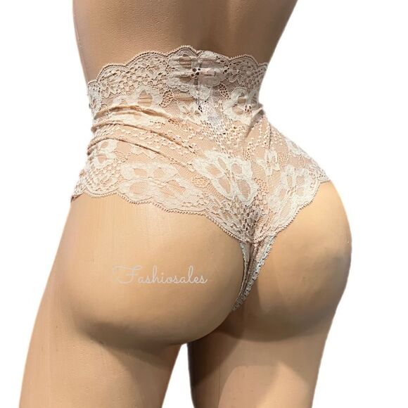 Victorias Secret High-waist Floral Lace Thong Panty beige Small - Picture 3 of 3